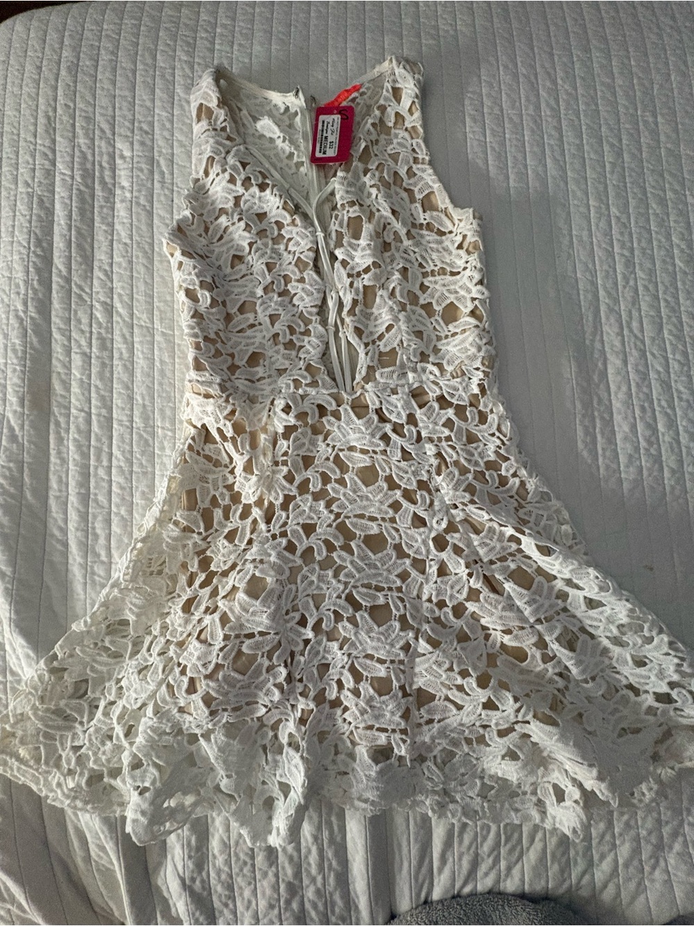 Banjul White Crochet Overlay Dress